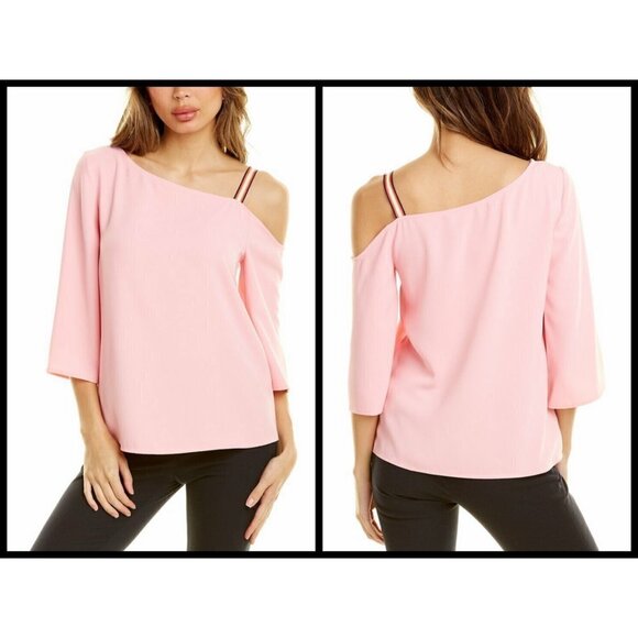 💕TRINA TURK💕 Superior Top ~ Asymmetrical One Shoulder Crepe Pink Small S NWT - Picture 1 of 10